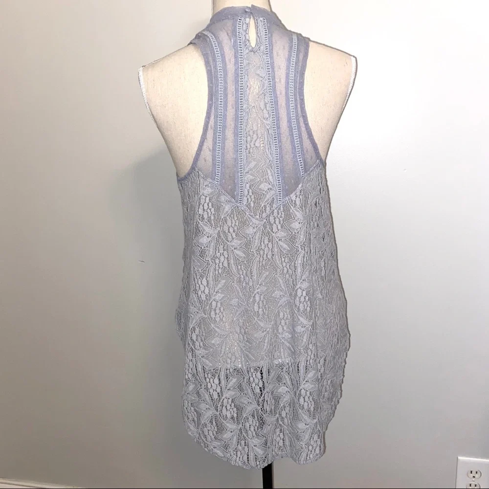 Free People Maisie Lace sheer gray mesh high neck sleeveless tunic top size XS